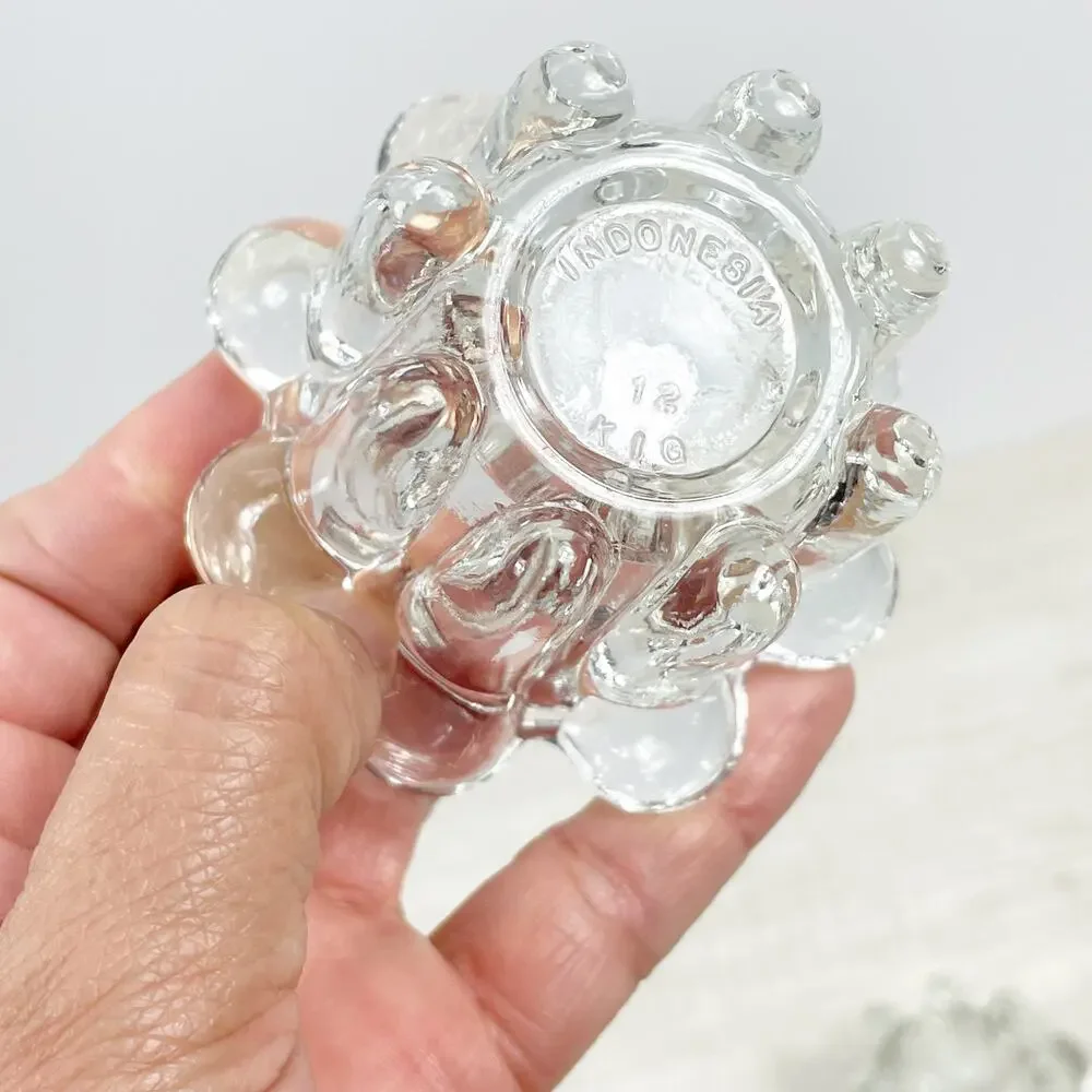 Vintage Kig Indonesia Crystal Bauble Beaded Glass Candleholders Pair Elegant EUC